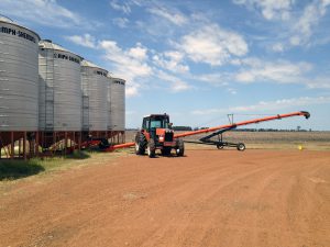 Graham's silos and tractor at the farm
